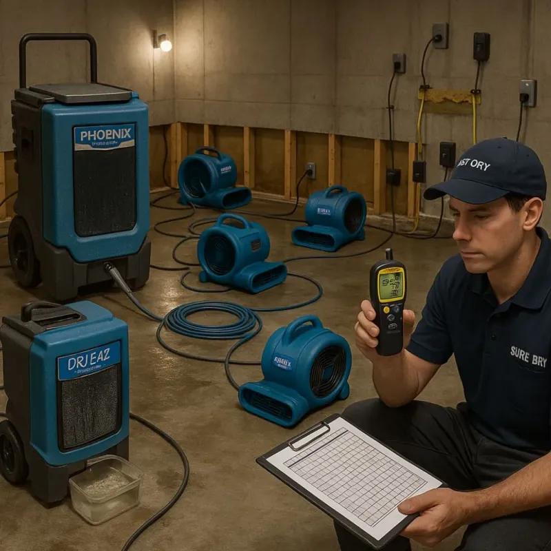 Structural Drying and Dehumidification process in Redwood Valley, CA